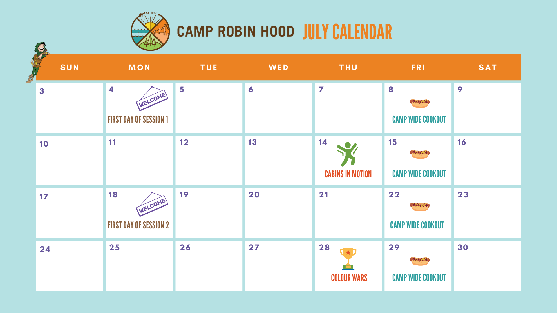 July Calendar Camp Robin Hood Summer Day Camp In the GTA